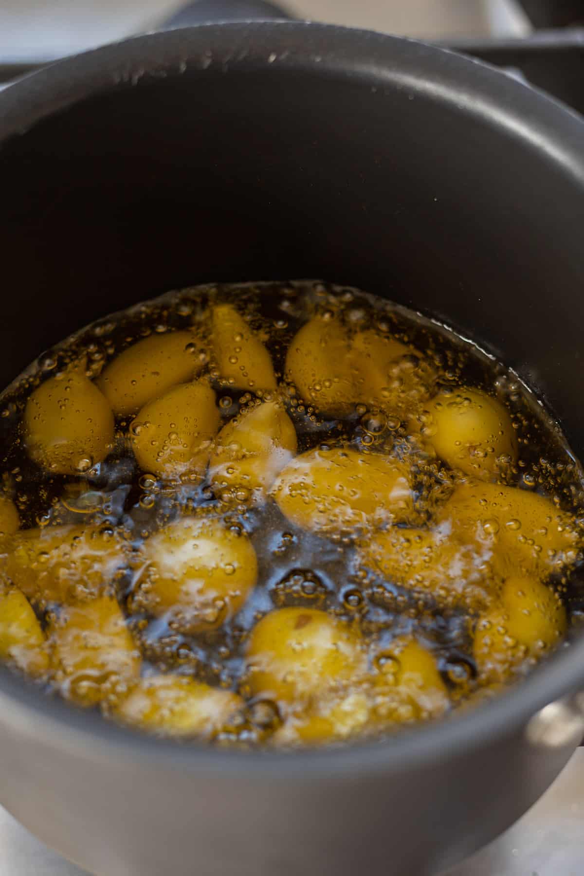 garlic simmering in oil