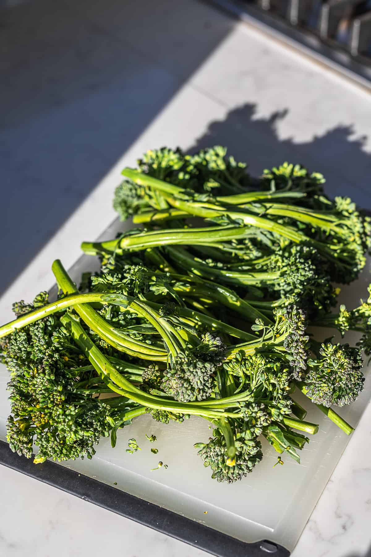 raw broccolini in the sun